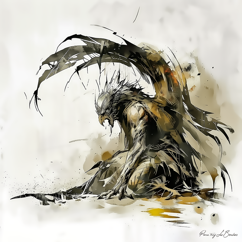 Typhon – divinité grecque personnifiée du monstre primordial de la mythologie grecque, serpent gigantesque dominant une architecture antique dans une peinture mythologique spectaculaire.