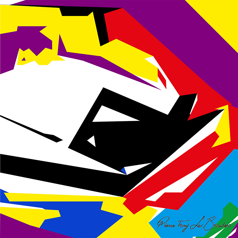 Composition géométrique issue du regard de Clark, constituée de grandes formes noires, jaunes, rouges, violettes, bleues, blanches et quelques accents verts.