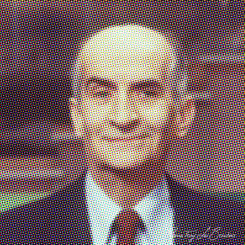 Portrait intitulé Louis de Funès traité par dilution optique.