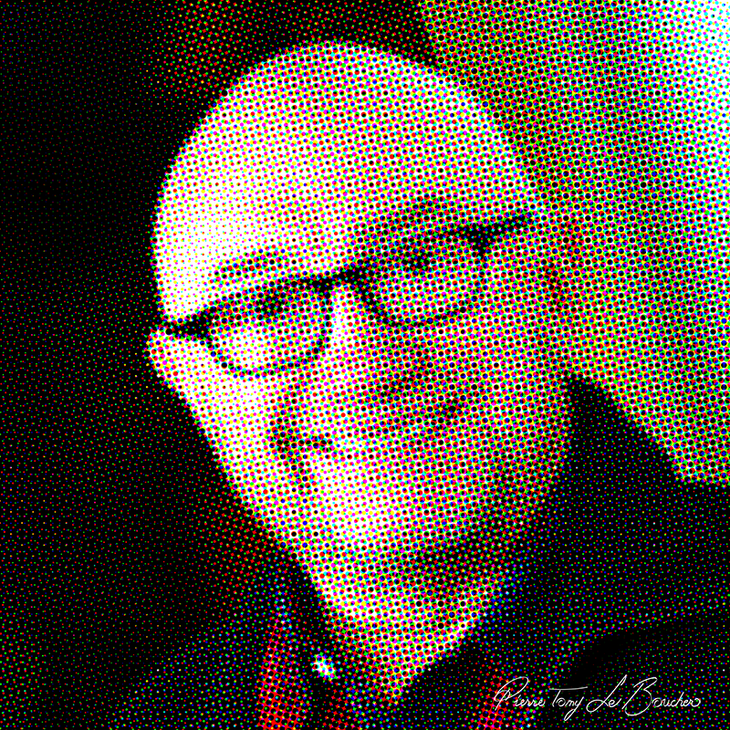 Portrait intitulé Michel Blanc traité par dilution optique.