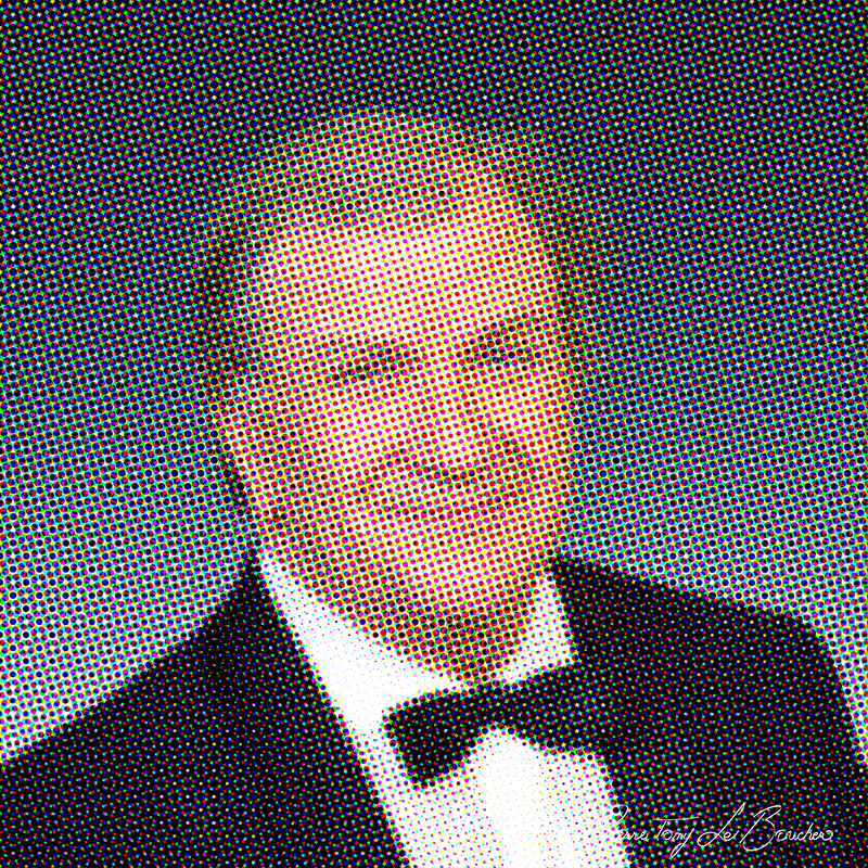 Portrait intitulé Pierre Mondy traité par dilution optique.