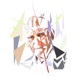 Peinture numérique sur toile de « Michel Serres » à la manière de l'éloge de l'approximation