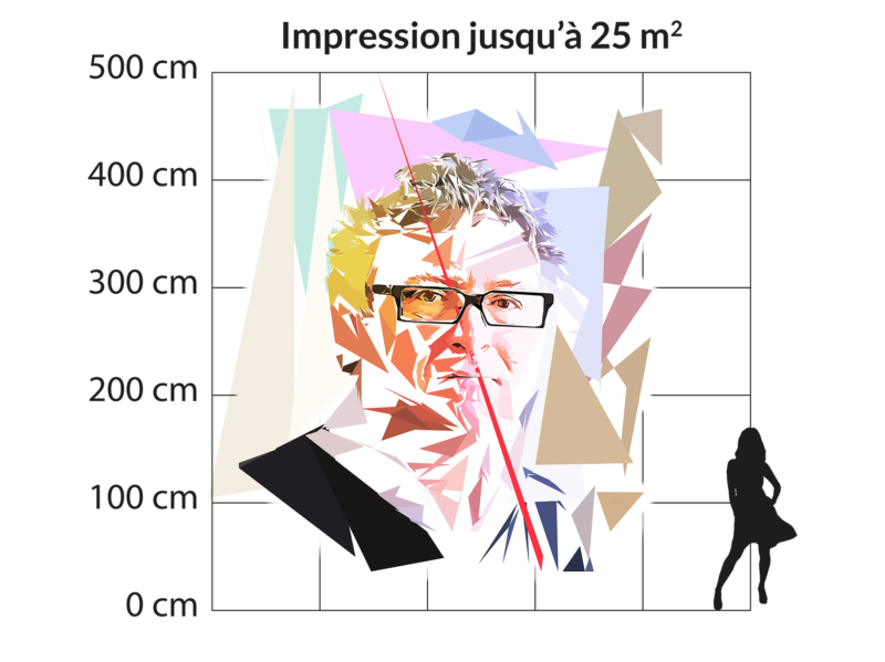 Portrait de Michel Onfray avec une taille de 25 m2 sur support souple ou rigide.