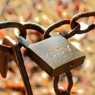 cadenas rouillé possédant les stigmates du temps et de l'usage.