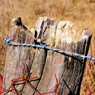 Poteau de clôture avec l'apparition des stigmates du temps et de l'usage.