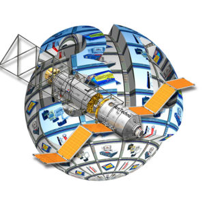 Satellite autour d'une planète 3D - Illustration 3D réalisée dans le cadre d'une communication marketing