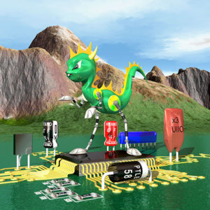 Dinosaure robot informatique - Illustration 3D réalisée dans le cadre d'une communication marketing