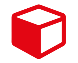 Pictogramme d'un cube en rouge et blanc illustrant la rubrique images de synthèse afin d'impacter la présentation des produits et permettent la préfiguration ou la mise en situation de prototype