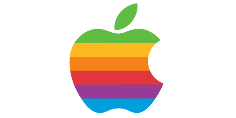 Le logotype d'Apple composé de six bandes de couleurs différentes