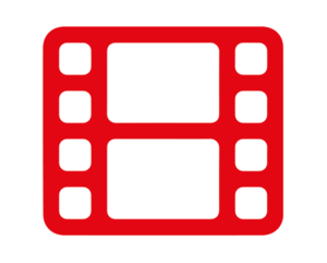 Pictogramme rouge sur fond blanc correspondant à la rubrique de la réalisation de clips et de vidéogrammes