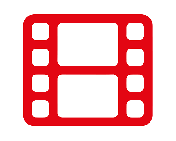 Pictogramme rouge sur fond blanc correspondant à la rubrique de la réalisation de clips et de vidéogrammes