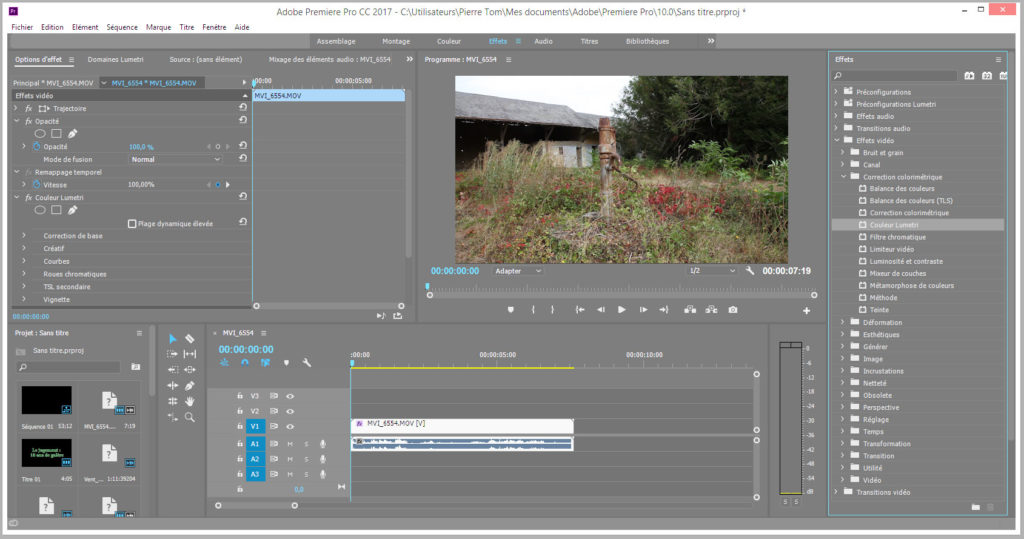 Interface d'Adobe Premiere