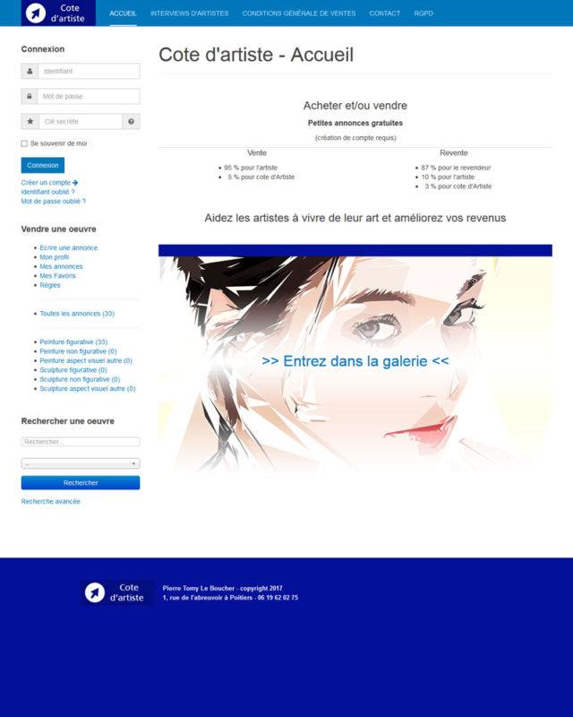 Site internet cote-d'artiste -annonce artistique gratuite