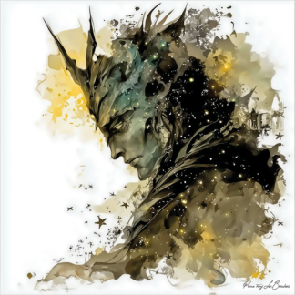 Peinture sur toile d’une divinité grecque personnifiée, figure mythologique sombre associée au cosmos et à la nuit, représentation contemporaine inspirée de la mythologie grecque.