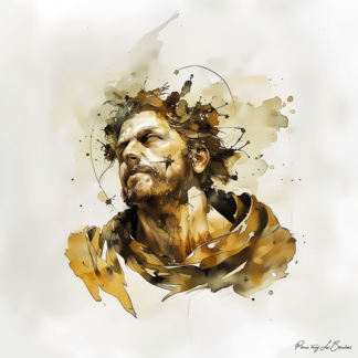 Peinture sur toile représentant Ouranos, divinité grecque personnifiée du Ciel, figure masculine tournée vers le haut entourée d’éclats lumineux, dans un style de peinture contemporaine inspirée de la mythologie grecque.