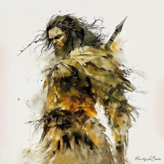 Antiphatès – divinité grecque personnifiée du roi des Lestrygons, géant guerrier de la mythologie grecque représenté dans une peinture mythologique expressive.