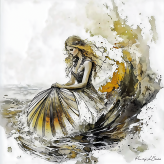 Aphrodite – divinité grecque personnifiée de la naissance d’Aphrodite, figure féminine surgissant des flots marins dans une peinture mythologique élégante et symbolique.